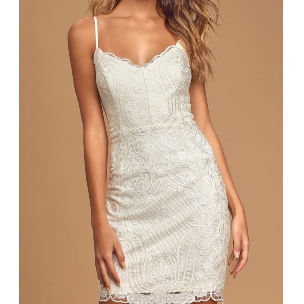 Lulu's Ivory Lace Mini Dress
